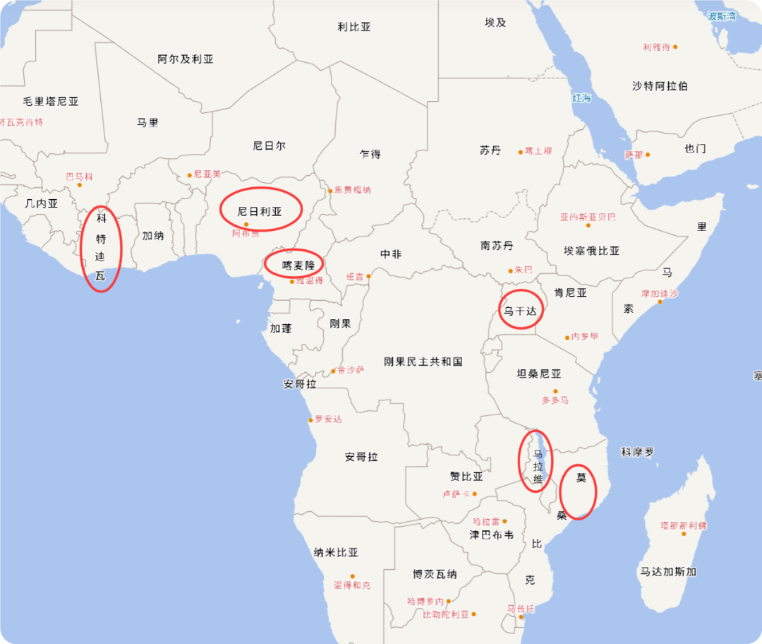 图为中国自然资源部主管的官方地理信息服务网站“天地图”给出的6国正确的位置和主权范围,耿直哥已用红圈标注,方便对比