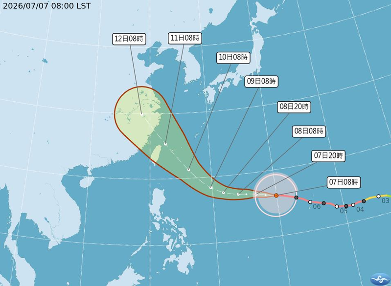 強颱巴威路徑潛勢預報。圖／取自中央氣象署網站