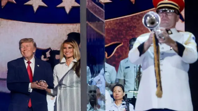 美国总统唐纳德·特朗普与第一夫人梅拉尼娅·特朗普（Melania Trump）出席独立日集会（4/7/2026）