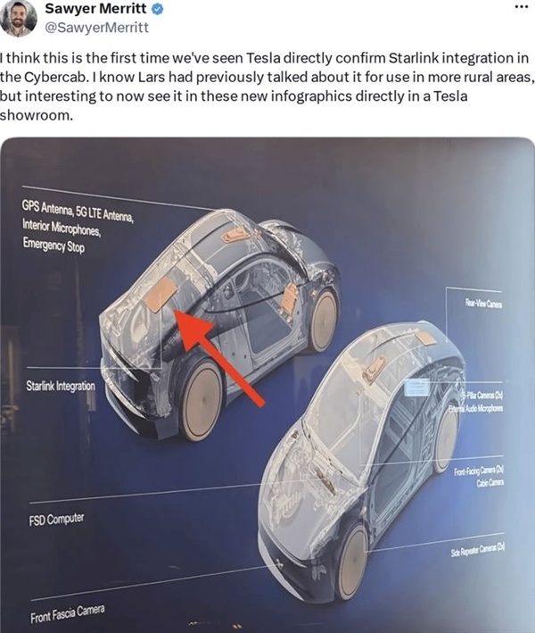特斯拉Cybercab要接入集成星链:车里还能用上太空互联网