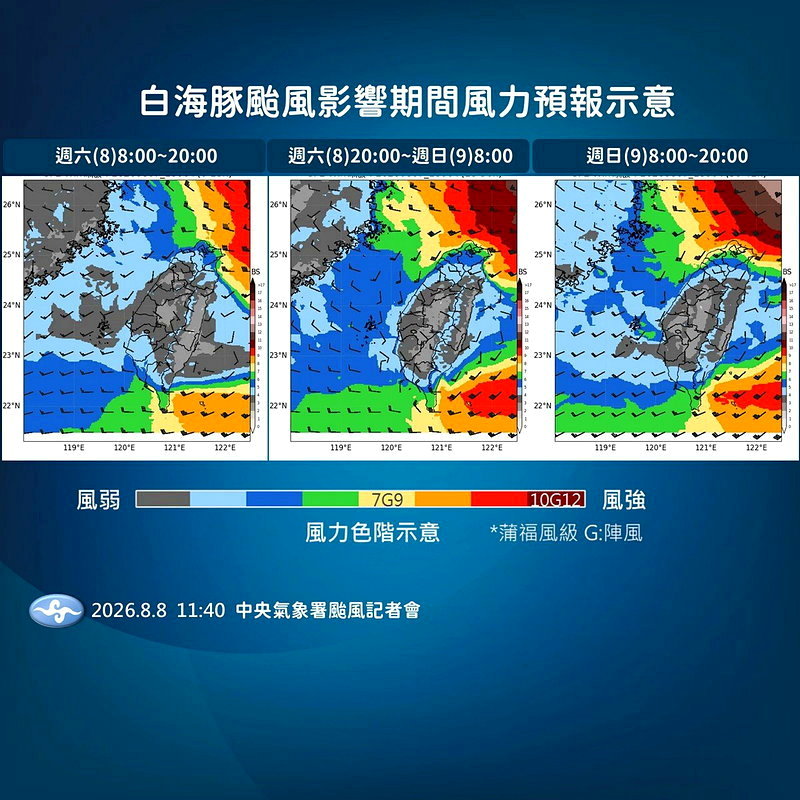 風力預報。圖/中央氣象署提供