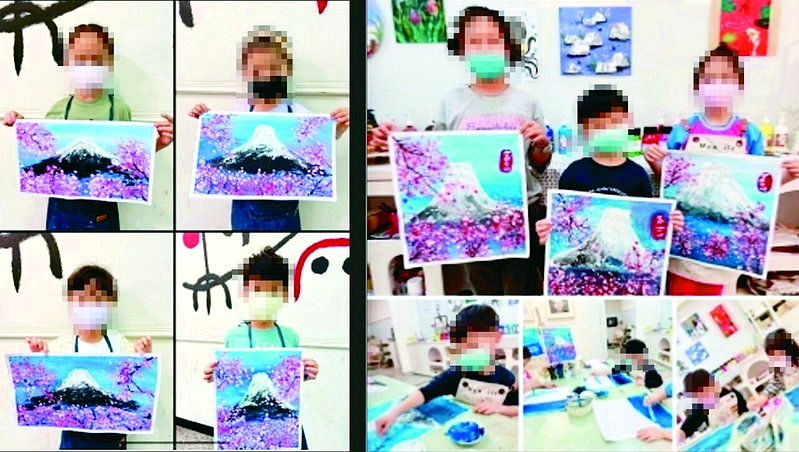 陳姓藝術工作室負責人質疑王姓前女員工<a href='/search/tagging/2/抄襲' rel='抄襲' data-rel='/2/111788' class='tag'><strong>抄襲</strong></a>他的<a href='/search/tagging/2/教案' rel='教案' data-rel='/2/127108' class='tag'><strong>教案</strong></a>授課,提告違反著作權法、背信等罪,但檢方不起訴。左圖為王女工作室繪畫教學成果照,右為陳姓男子工作室繪畫教學影像,主題皆為「富士山」。圖/讀者提供