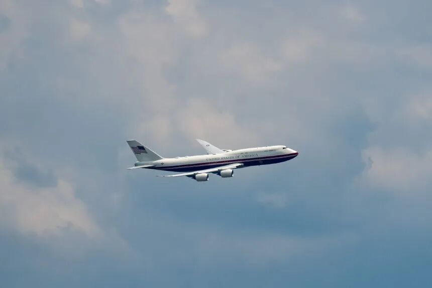 The newest plane to serve as Air Force One practices touch and go landings in Joint Base Andrews, Maryland, on June 22.