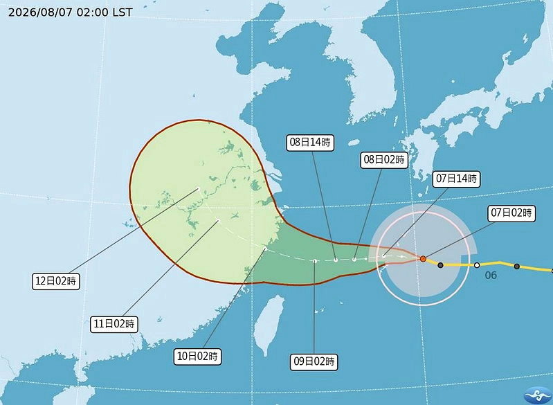白海豚颱風路徑潛勢預報。圖/取自中央氣象署網站