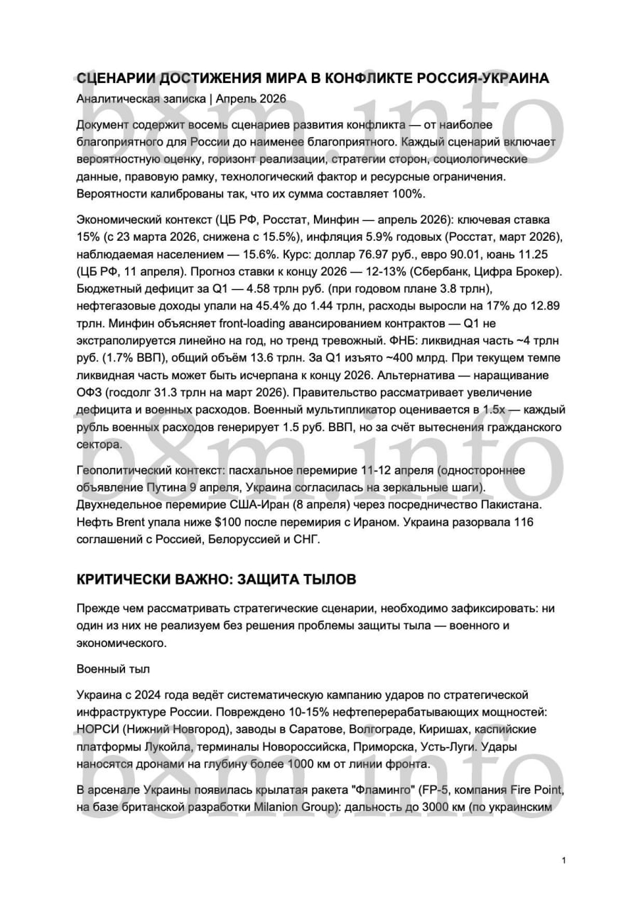 Аналитическая записка «Сценарии достижения мира в конфликте Россия-Украина»