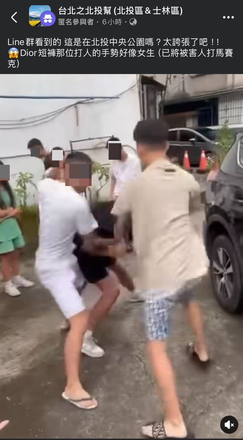 台北市北投區中央公園日前發生一群少年打架衝突,畫面全被上傳臉書社團。記者翁至成/翻攝