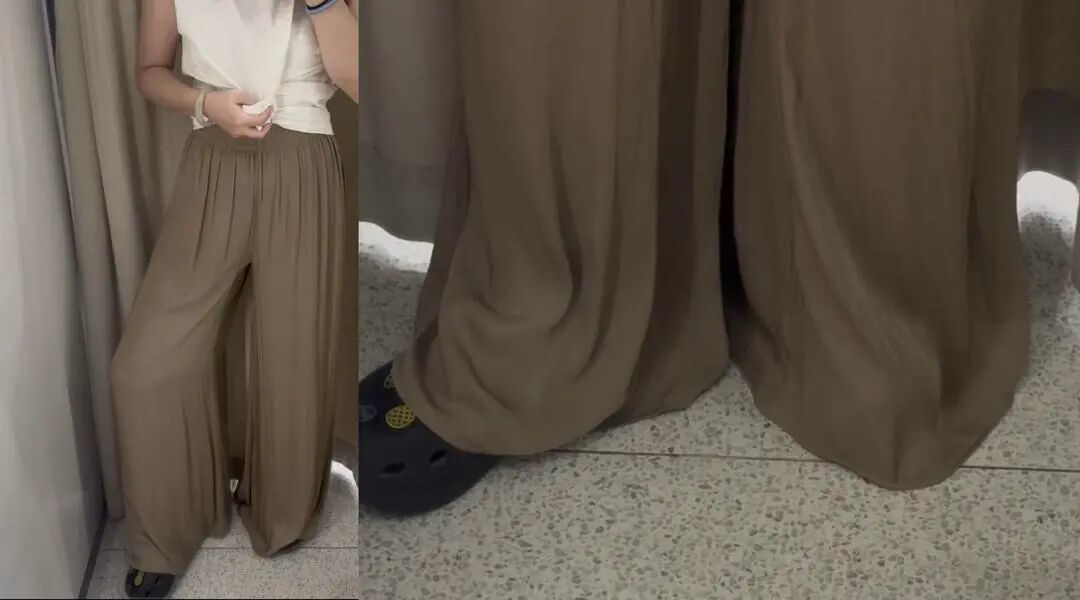 记者身高165cm，试穿时穿5公分厚底鞋，试该款s码时，裤边依然拖地